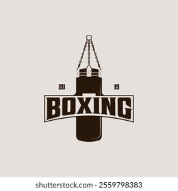 heavy punching bag boxing logo vintage vector illustration . fight sport sign or symbol 