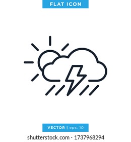 Heavy rain along with wind icon vector design template. Weather sign and symbol. Editable stroke.