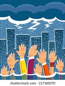 heavy rain in the city, creating floods and people asking for help