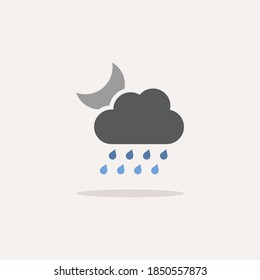 Fuertes lluvias, nubes y luna. Icono de color con sombra. Ilustración de vectores meteorológicos