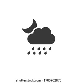 Heavy rain, cloud and moon. Icon. Night weather glyph vector illustration