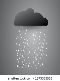 Heavy rain in dark sky, rainy season, clouds and storm, weather nature background, Flood natural disaster, vector illustration. 