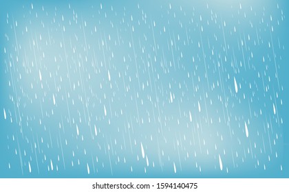 Heavy rain in dark sky, rainy season, clouds and storm, weather nature background, Flood natural disaster, vector illustration. 