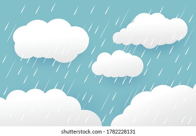 Heavy rain in dark sky, rainy season, clouds and storm, weather nature background, Flood natural disaster, vector illustration. 