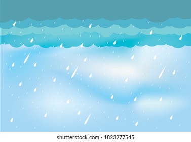 Heavy rain in dark sky, rainy season, clouds and storm, weather nature background, Flood natural disaster, vector illustration. 