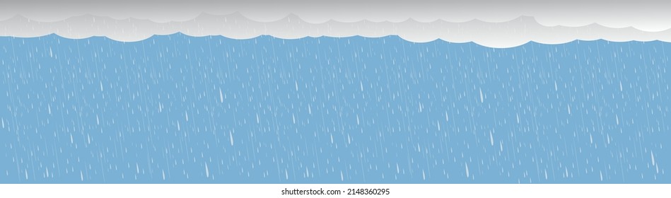 Fuertes lluvias en el cielo oscuro, estación lluviosa, nubes y tormenta, fondo de naturaleza meteorológica, desastre natural de la inundación, ilustración vectorial. 