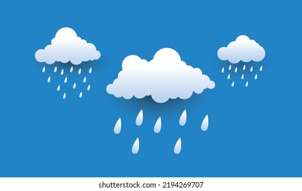 Heavy rain in dark sky, rainy season, clouds and storm, weather nature background, Flood natural disaster, vector illustration. 