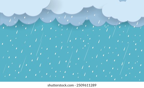 Chuva forte no céu escuro, estação chuvosa, nuvens e tempestade, fundo da natureza do tempo, desastre natural de inundação, ilustração vetorial.