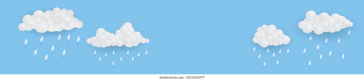 Heavy rain in dark sky, rainy season, clouds and storm, weather nature background, Horizontal banner , vector illustration. 