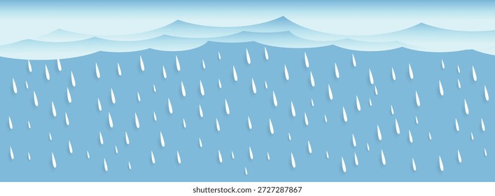 Lluvia fuerte en el cielo oscuro, estación lluviosa, nubes y tormenta, fondo de la naturaleza del Clima, desastre natural de la inundación, Ilustración vectorial. 