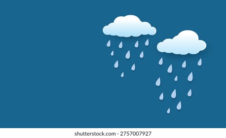 Heavy rain in dark sky, rainy season, clouds and storm,  vector illustration. 