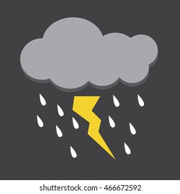 Heavy rain in dark sky, rainy season, clouds and storm, weather nature background, vector illustration.