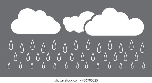 Heavy rain in dark sky, rainy season, clouds and storm, weather nature background, vector illustration. 