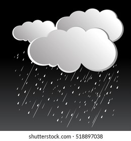 Heavy Rain In Dark Sky, Rainy Season, Clouds And Storm, Weather Nature Background, Vector Illustration. 