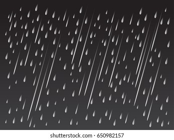 Heavy rain in dark sky, rainy season, clouds and storm, weather nature background, vector illustration. 