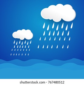 Heavy rain in dark sky, rainy season, clouds and storm, weather nature background, Flood natural disaster, vector illustration. 