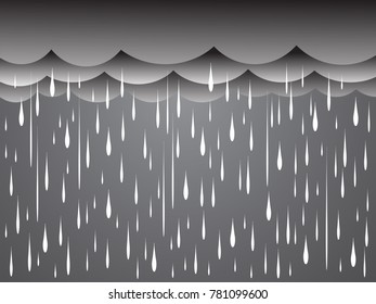 Heavy rain in dark sky, rainy season, clouds and storm, weather nature background, Flood natural disaster, vector illustration. 
