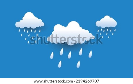 Heavy rain in dark sky, rainy season, clouds and storm, weather nature background, Flood natural disaster, vector illustration. 