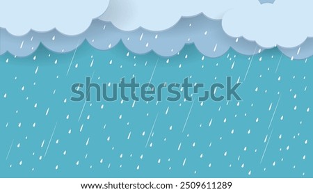 Heavy rain in dark sky, rainy season, clouds and storm, weather nature background, Flood natural disaster, vector illustration.