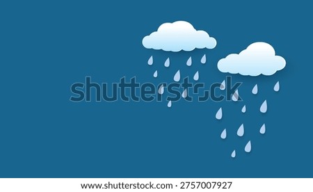Heavy rain in dark sky, rainy season, clouds and storm,  vector illustration. 