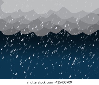 Heavy Rain In Dark Sky, Vector Background