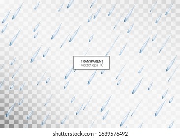 Heavy rain drips 3D effect. Autumn or spring season rainfall, realistic storm forecast with water drops  isolated on transparent background. Vector illustration monsoon sale design template element