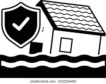 Heavy Rain Extreme Weather Coverage Vector Icon Design, Financial Loss Protection Symbol, Risk Management Sign, Water Damage House Or Catastrophic Stock Illustration, Flood Insurance Concept