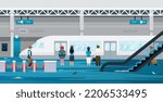 Heavy rain flooded the subway station where passengers were waiting.