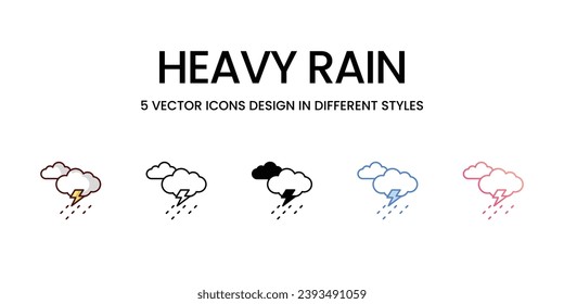 Heavy Rain Icon Design in Five style with Editable Stroke. Line, Solid, Flat Line, Duo Tone Color, and Color Gradient Line. Suitable for Web Page, Mobile App, UI, UX and GUI design.