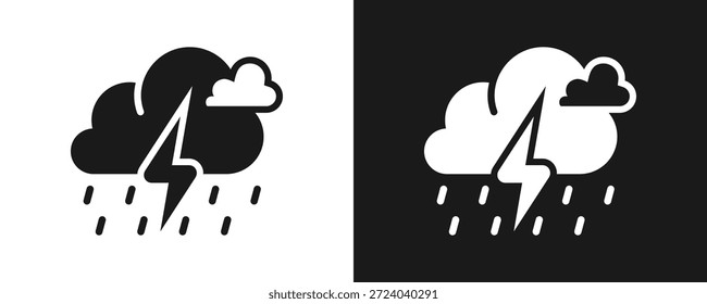 Ícone De Chuva Intensa Define Glifo Em Plano De Fundo Branco E Preto
