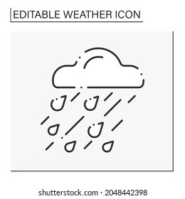 Heavy Rain Line Icon. Raindrops. Heavy Storm. Cloud With Drops. Bad Weather Forecast. Weather Concept. Isolated Vector Illustration. Editable Stroke