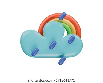 heavy rain with rainbow icon 3d illustration render