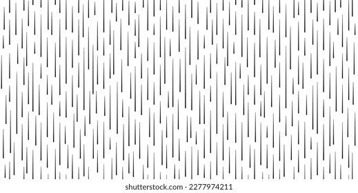 Schwere Regennahtlose Muster. Abstrakte Tropfen geometrisches Muster. Regenfalltagsstruktur. Vertikale gestrichelte Linien. Vektorgrafik auf weißem Hintergrund.