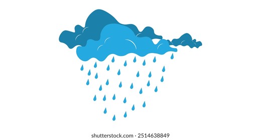 Sinal de chuva forte. Ícone do tempo. Sinal parcialmente nublado. Nuvens sombrias sobre fundo branco. Logotipo do céu franzido. Imagem vetorial plana. Elemento de design. Ilustração vetorial