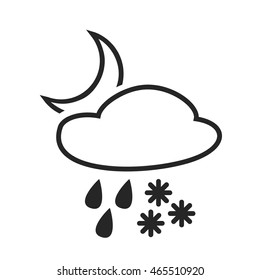 Heavy rain with snow. Sleet shower. Night. Weather forecast icon solated on white background. Flat design. Symbol sign for climate changes diagnostic. Vector illustration