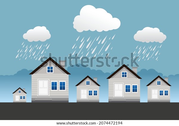 Heavy rain and storm , damage with home,  natural
disaster with house.