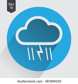 Heavy Rain With Storm Flat Icon. Simple Sign Of Weather. Vector Illustrated Symbol