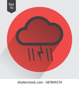 Heavy Rain With Storm Flat Icon. Simple Sign Of Weather. Vector Illustrated Symbol