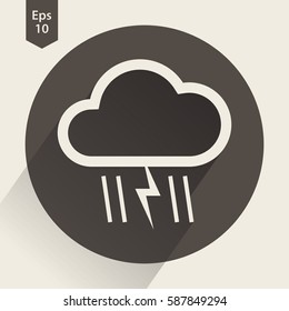Heavy Rain With Storm Flat Icon. Simple Sign Of Weather. Vector Illustrated Symbol