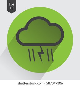 Heavy Rain With Storm Flat Icon. Simple Sign Of Weather. Vector Illustrated Symbol