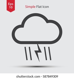 Heavy Rain With Storm Flat Icon. Simple Sign Of Weather. Vector Illustrated Symbol