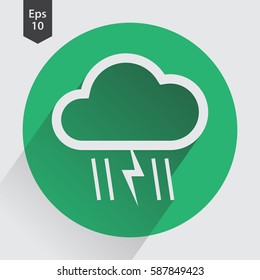 Heavy Rain With Storm Flat Icon. Simple Sign Of Weather. Vector Illustrated Symbol