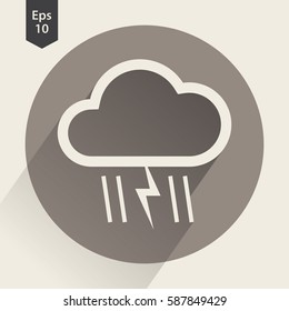 Heavy Rain With Storm Flat Icon. Simple Sign Of Weather. Vector Illustrated Symbol