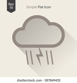 Heavy Rain With Storm Flat Icon. Simple Sign Of Weather. Vector Illustrated Symbol