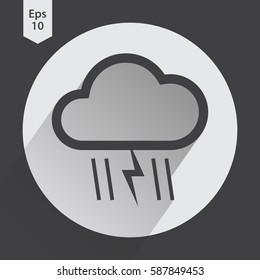 Heavy Rain With Storm Flat Icon. Simple Sign Of Weather. Vector Illustrated Symbol