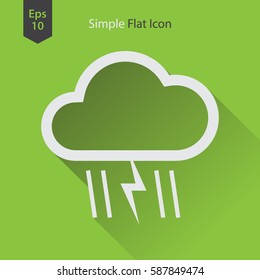 Heavy Rain With Storm Flat Icon. Simple Sign Of Weather. Vector Illustrated Symbol