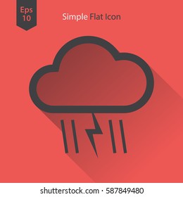 Heavy Rain With Storm Flat Icon. Simple Sign Of Weather. Vector Illustrated Symbol