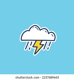 heavy rain with thunder weather icon doodle hand drawing outline fill style. rain with lightning weather doodle icon
