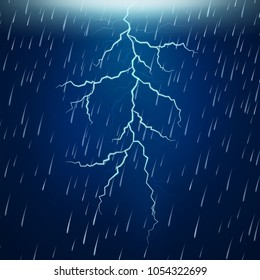 Heavy rain and thunderstorm at night illustration