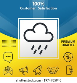 Heavy rain vector glyph color icon. With yellow and blue background option